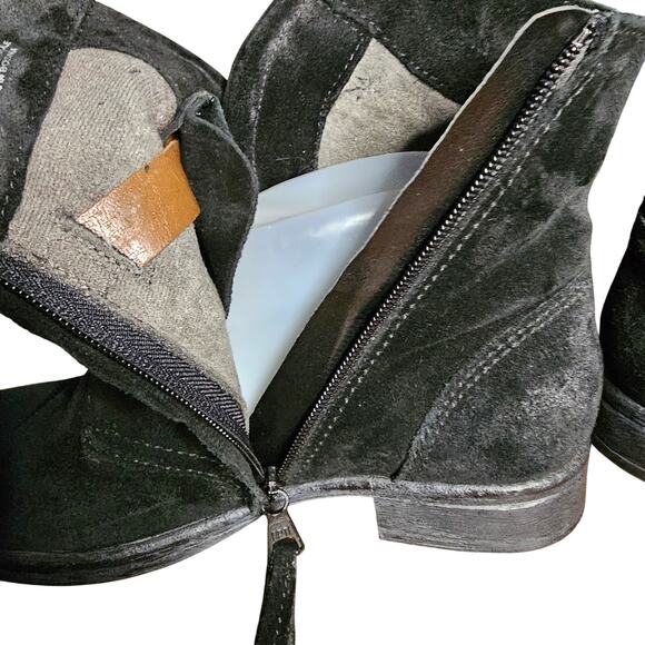 Miz Mooz Yeats Black Suede Flat Ankle Boots Side Zip Buckle EUC 37/ 7 - Picture 8 of 13